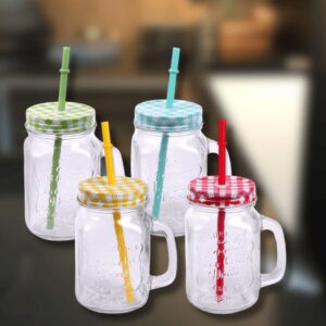 Tarros Mason Jars kit, con popote de diferentes colores y frases. Inicio fondo de cocina.